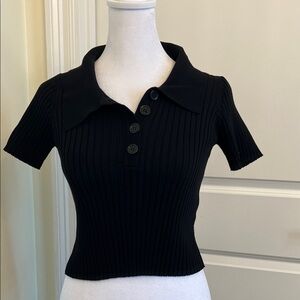 Better Be Black Ribbed Button-Down Sweater Junior L